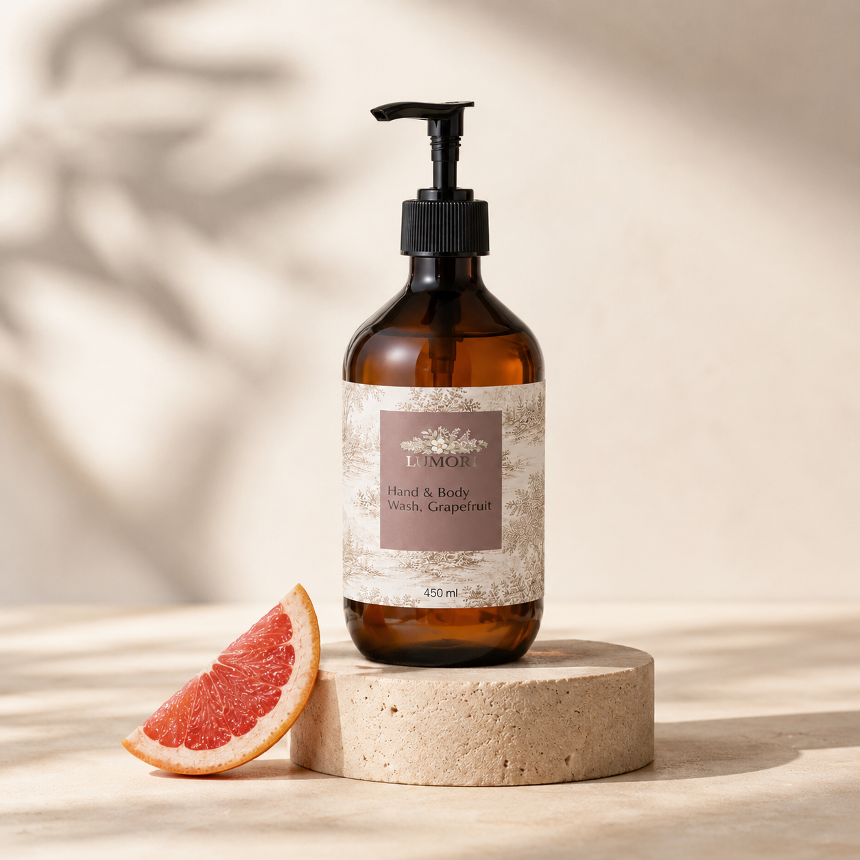 Hand & Body Wash Grapefruit on stone pedestal