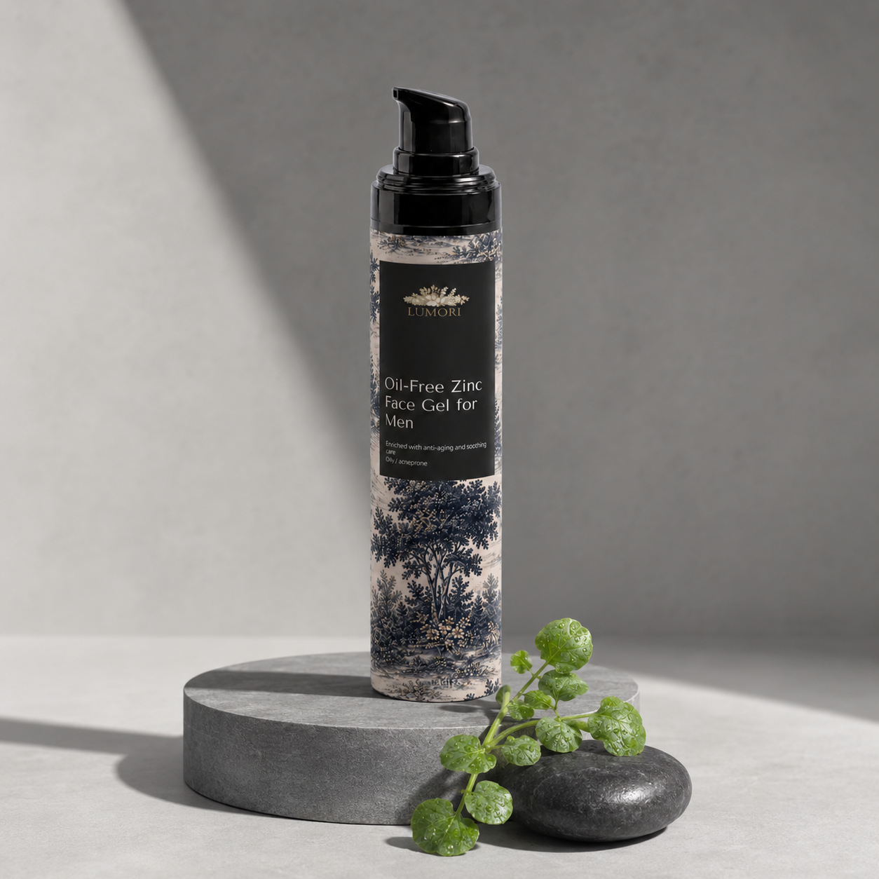 Oil-Free Zinc Face Gel on stone pedestal