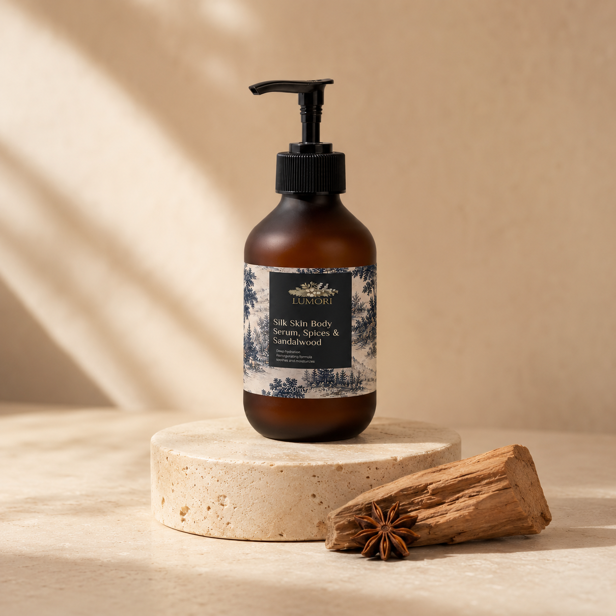 Silk Skin Body Serum on stone pedestal